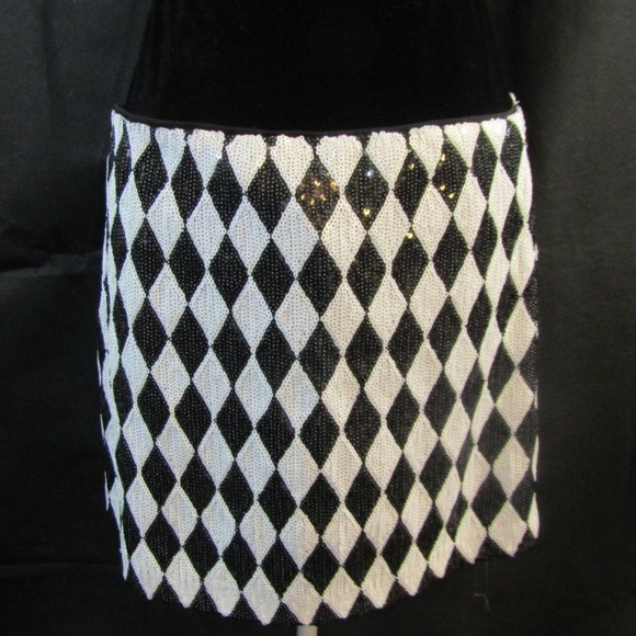 BEBE Womans Black and White Harlequin Sequin Mini - Picture 5 of 6